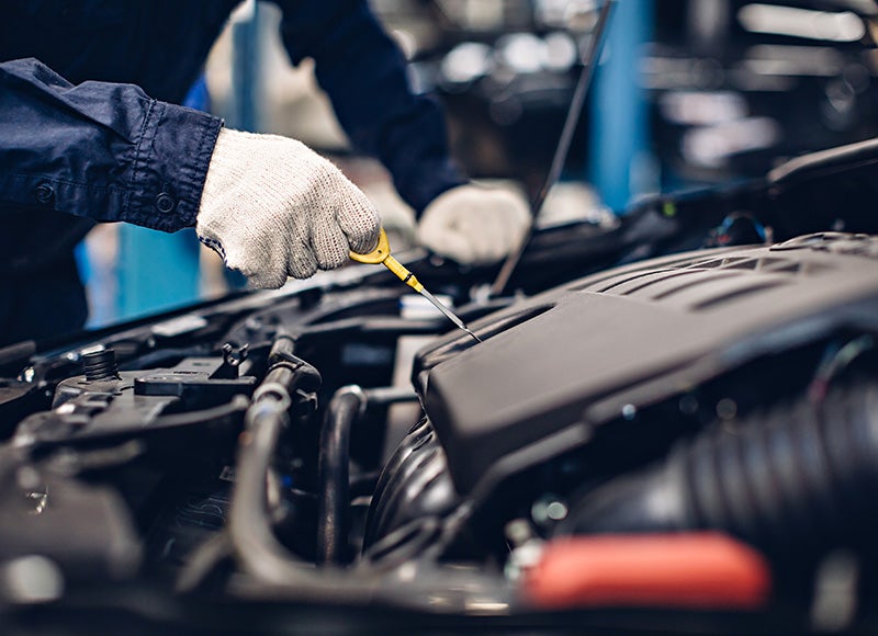 Photo of a mechanic checking the oil of a vehicle